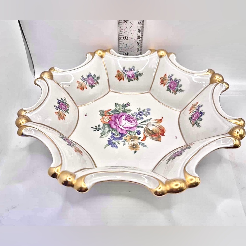 Elegant Victorian Style Candy or Serving Dish - MCM German Porcelain with Roses